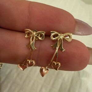 14k solid Gold Bow Heart Earrings